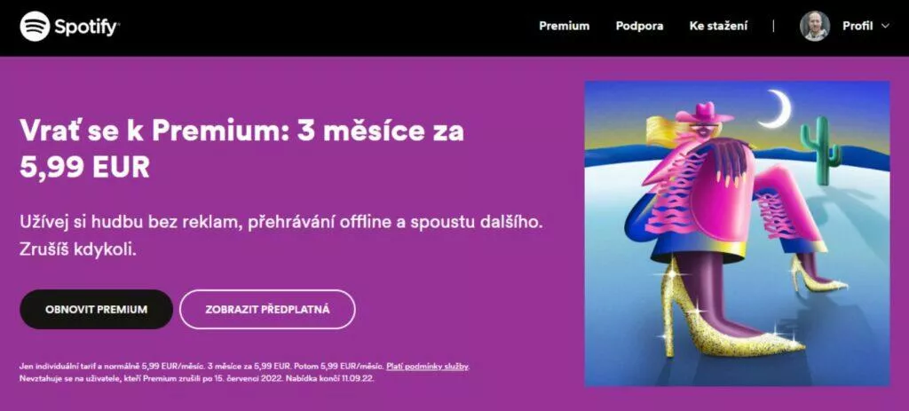 Spotify Premium akce sleva navrátilci