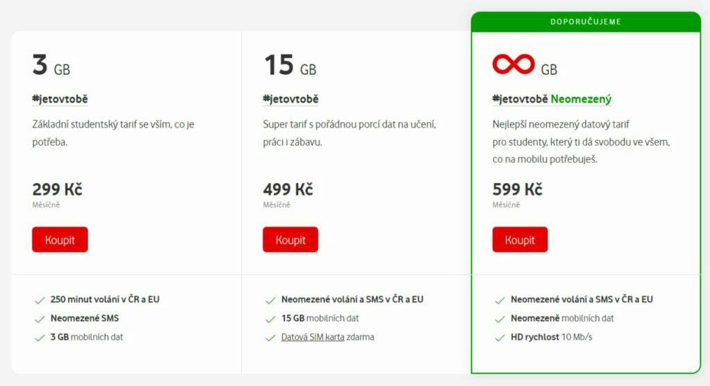 Vodafone nový studentský tarif jetovtobe 3 gb