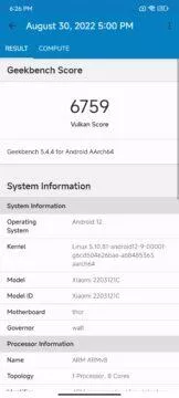 xiaomi 12s ultra geekbench vulkan