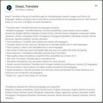 DeepL Translate Obchod Google Play popis