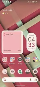 Google Pixel bateriový widget čas ukázka
