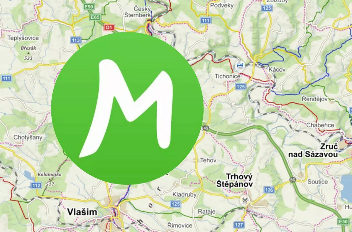 Mapy.cz turistické značení zoom 12