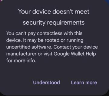 Peněženka Google nefunguje bezpečnostní upozornění root