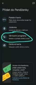 Peněženka Google věrnostní karty návod 2 Věrnostní programy