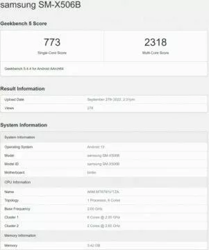 samsung galaxy tab s8 fe geekbench