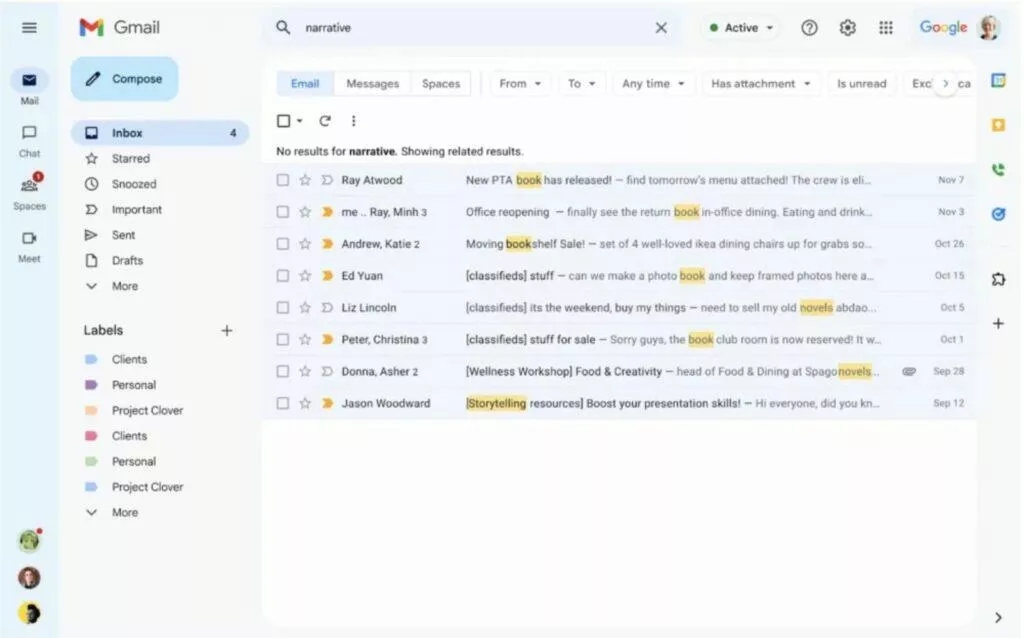 Gmail nové vyhledávání podobné výsledky