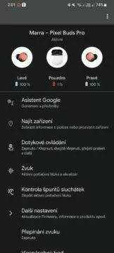 Google Pixel Buds Pro aplikace 1 hlavní karta