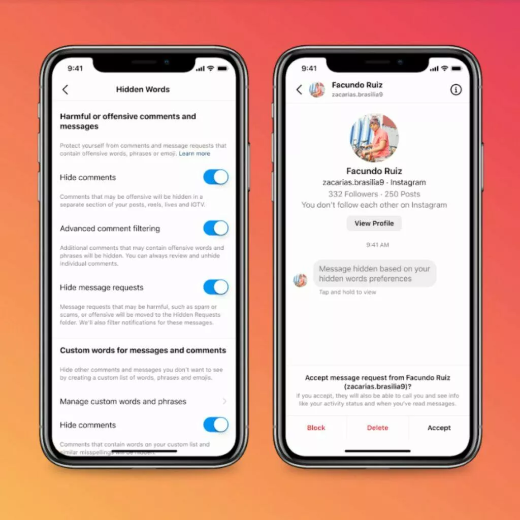 Instagram bezpečnostní opatření nové nástroje 2022 hidden words skrytá slova nastavení