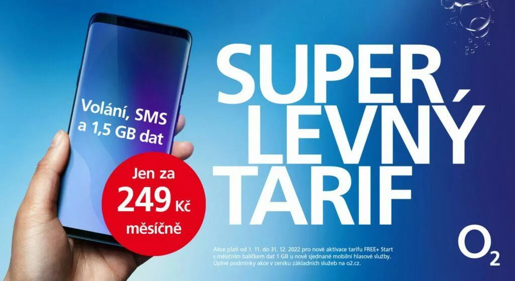 O2 levný tarif FREE+ Start 1,5 GB 249 Kč O2 levný tarif FREE+ Start 1,5 GB 249 Kč