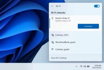 Windows 11 Váš telefon Link to Windows Samsung hotspot automaticky ukázka sítě