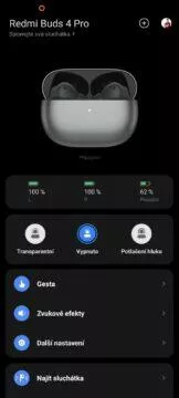 aplikace Xiaomi Earbuds hlavní menu