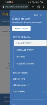 datová schránka nový vzhled mobil 3 menu