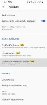 DuckDuckGo Ochrana před sledováním aplikace nastavení