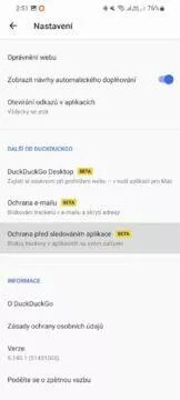 DuckDuckGo Ochrana před sledováním aplikace nastavení