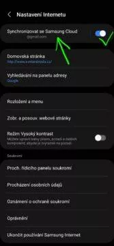 Google Chrome Samsung Internet záložky synchronizace návod 3 synchronizovat