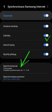 Google Chrome Samsung Internet záložky synchronizace návod 4 synchronizovat