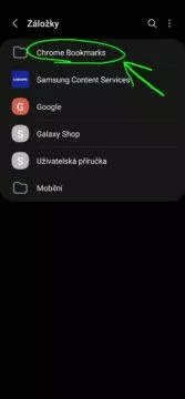 Google Chrome Samsung Internet záložky synchronizace návod 6 složka
