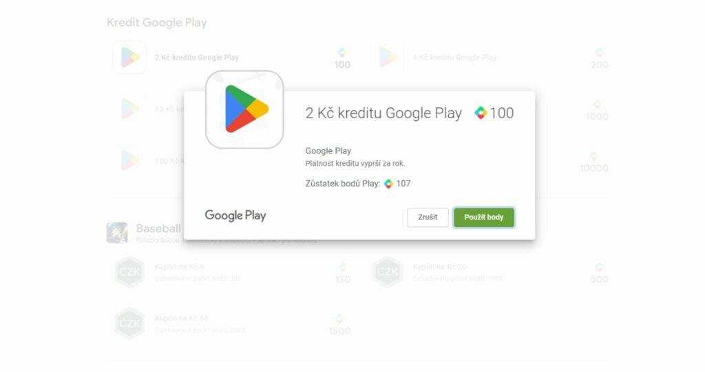 Google Play Points Body Google Play využití kredit Google Play