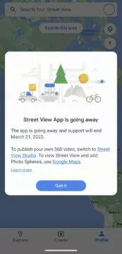 konec aplikace Street View oznámení 1