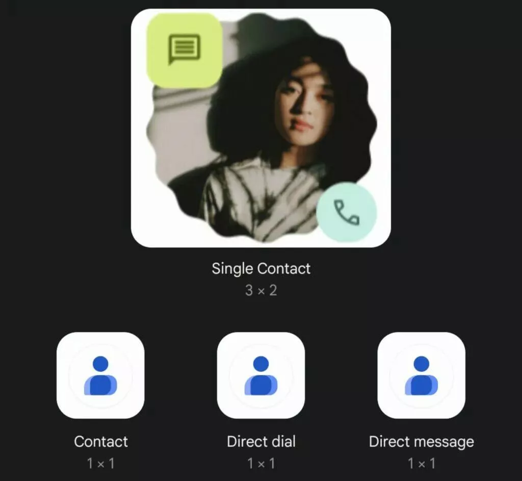 Google コンタクトの新しい Material You ウィジェットのプレビュー