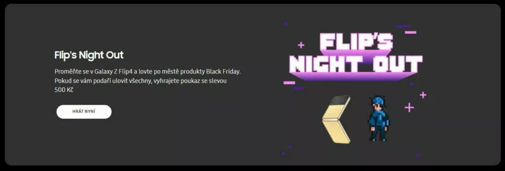 Samsung hra Flip's Night Out poukaz kód 500 Kč banner