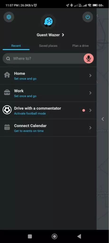 Waze navigace fotbalové téma menu