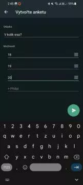 WhatsApp ankety otázka možnosti