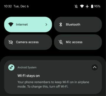 Android 13 režim Letadlo Pixel zachování Wi-Fi připojení