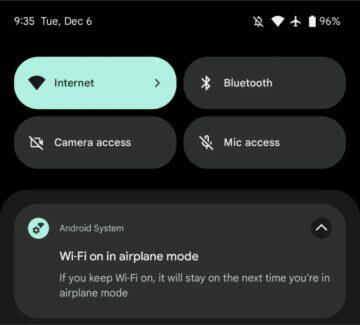 Android 13 režim Letadlo Pixel zachování Wi-Fi připojení trvalé
