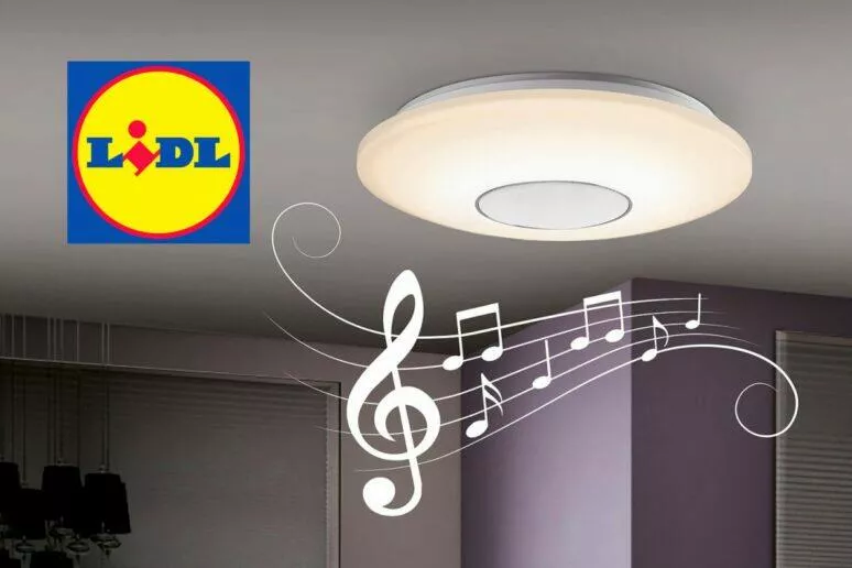 LIDL Livarno Lux stropní LED svítidlo s reproduktorem teplá bílá sleva akce LIDL Livarno Lux stropní LED svítidlo s reproduktorem teplá bílá sleva akce