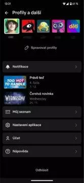 Netflix Premium správa zařízení odpojení odhlášení aplikace Nastavení