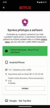 Netflix Premium správa zařízení odpojení odhlášení aplikace Odhlásit