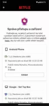 Netflix Premium správa zařízení odpojení odhlášení aplikace Správa přístupu