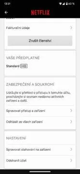 Netflix Premium správa zařízení odpojení odhlášení aplikace Účet