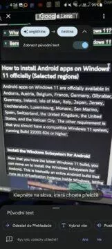 Překladač Google Lens fotoaparát původní text