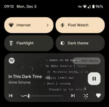 Spotify mini přehrávač Android 13 roletka 2