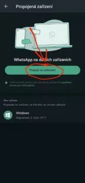 WhatsApp aplikace duální přihlášení druhý mobil návod Web 5 propojená zařízení