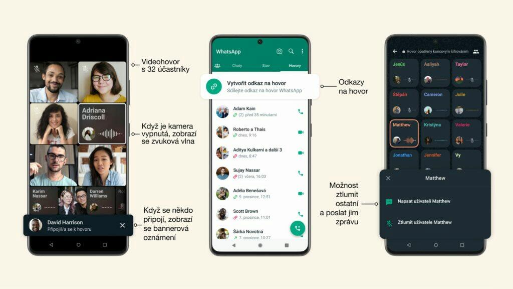 WhatsApp hovory videohovory novinky 2022 přehled