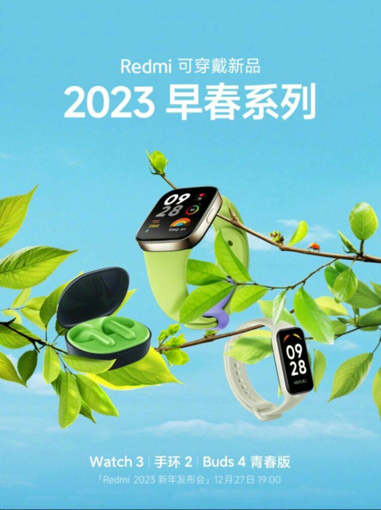 Xiaomi Redmi wearables pozvánka Redmi Buds 4 Lite Redmi Band 2 Redmi Watch 3