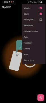 Android aplikace Flip DND Flip to shhh režim nerušit otočení 4 nastavení