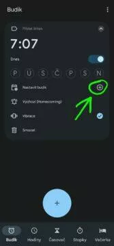 Google aplikace Hodiny 7.4 budík konkrétní datum nastavení