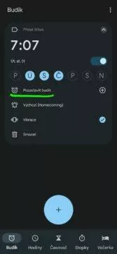 Google aplikace Hodiny 7.4 budík konkrétní datum pozastavit