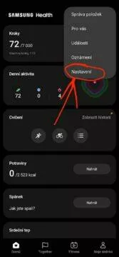 Google Fit Samsung Health synchronizace dat zdraví Health Connect návod Nastavení aplikace Samsung Health 2