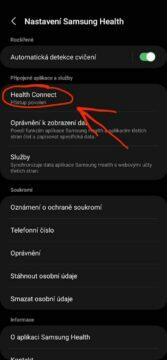 Google Fit Samsung Health synchronizace dat zdraví Health Connect návod Nastavení aplikace Samsung Health 3