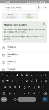 Mapy.cz aplikace historie vyhledávání ukázka mazání
