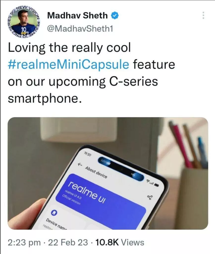 Realme C55 Dynamic Island Realme Mini Capsule Madhav Sheth tweet Realme C55 Dynamic Island Realme Mini Capsule Madhav Sheth tweet