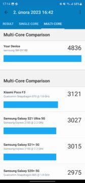 Samsung Galaxy S23 Ultra více jader Geekbench