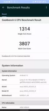 geekbench benchmark rog phone 6d ultimate