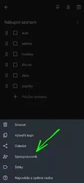 Google Keep poznámky sdílení Spolupracovník návod 2 spolupracovník