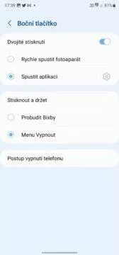 nastavení bočního tlačítka samsung